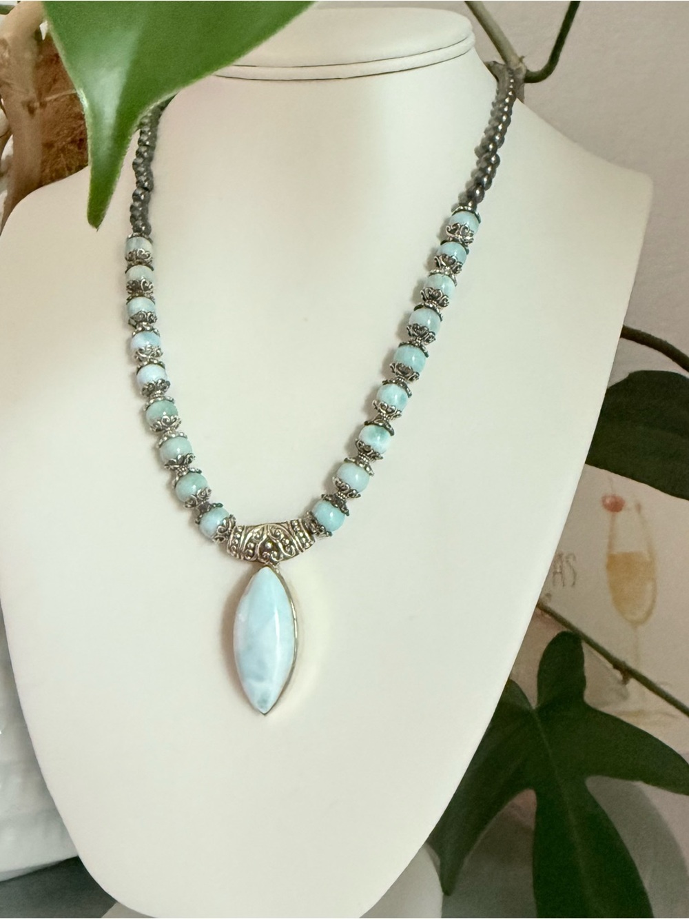 D’Joy 925 Sterling Silver & Stone Beads Statement Necklace